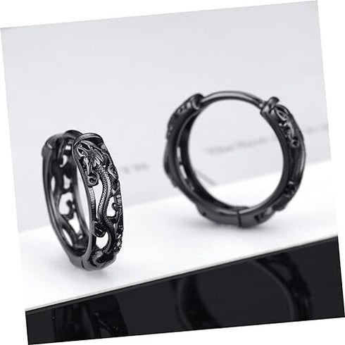Punk Style Hollow Out Dragon Carved Unique Design Men Women Huggie Hoop Earrings